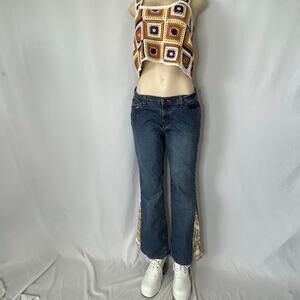 Upcycled Jordache Jeans Petite 15/16 Bootcut Y2K Denim Split Hem Pattern Panel